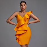 Ärmelloses Mini-Bandage-Kleid mit V-Ausschnitt und Rüschen